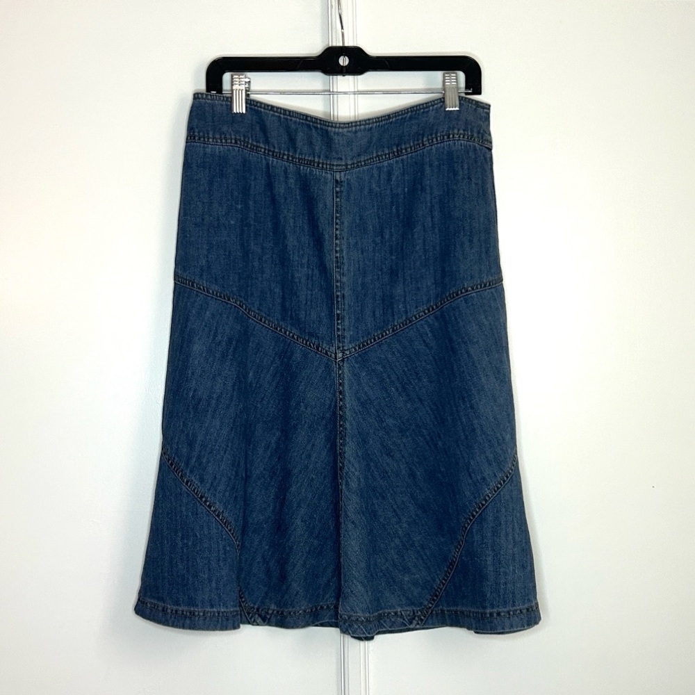 Vintage Denim Cotton Midi Skirt, A-Line Flare - M
